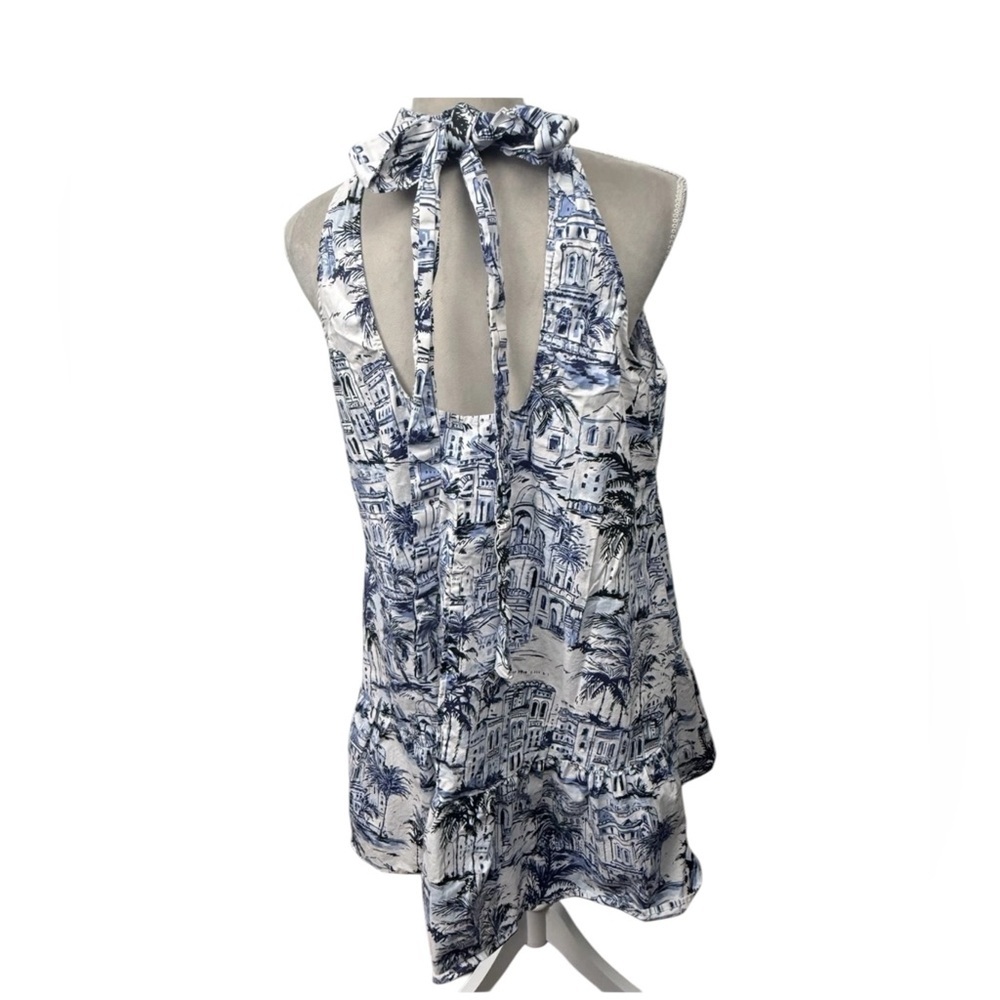 Calypso St. Barth Blue White Halter Cotton Mini Dress Sz Medium Tropical Resort - Picture 3 of 16